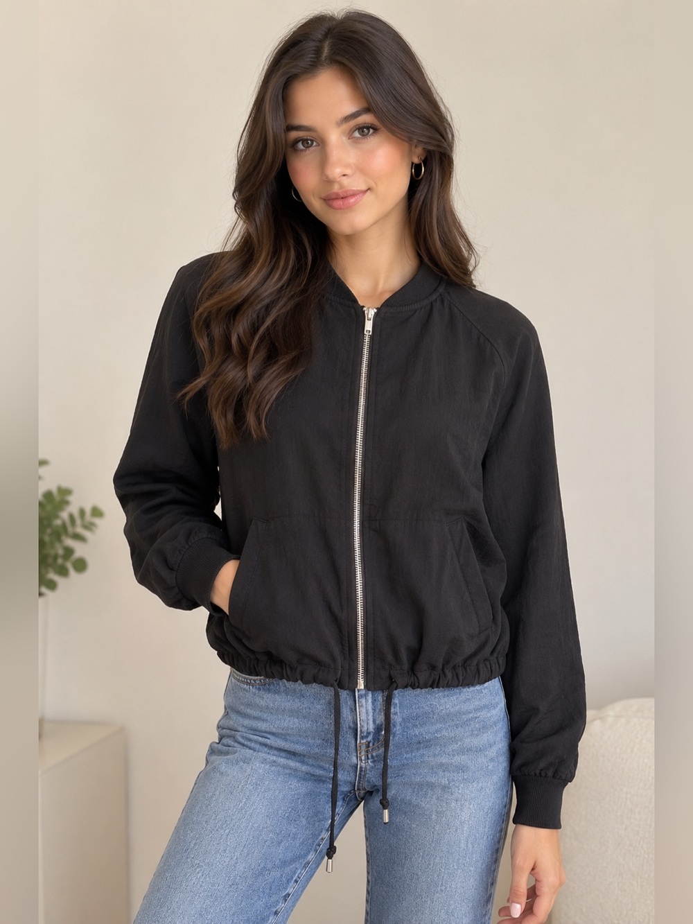 Chico's Black Bomber Lightweight Front Zipper Up Jacket Women’s Size M